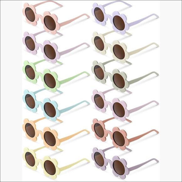 12 Pairs Polarized Flower Sunglasses UV Protection Round Frame